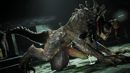 all_fours animal_genitalia balls big_balls bodily_fluids cum cum_drip cum_on_ground dripping feral genital_fluids genitals huge_balls hyper hyper_balls hyper_genitalia inside looking_at_viewer male necktie painted_horns solo tail tongue tongue_out yellow_eyes ihavetwotwo bethesda_game_studios fallout microsoft judis_(fallout_mod_) deathclaw scalie 3d_(artwork) absurd_res digital_media_(artwork) hi_res source_filmmaker_(artwork)