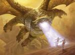 breath_powers claws feral fleeing flying group landscape open_mouth quadruped solo_focus spread_wings wings matt_stewart hasbro magic:_the_gathering human mammal scalie official_art restricted_palette signature