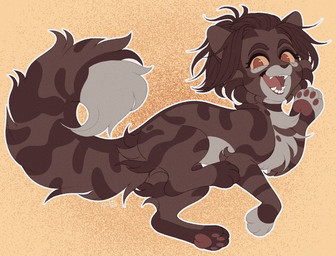 ambiguous_gender brown_body brown_fur brown_hair brown_markings dipstick_tail feral feral_with_hair feralized fluffy fluffy_tail fur hair happy long_tail markings pawpads pink_pawpads red_eyes sharp_teeth simple_background smile solo tail tail_markings teeth white_body white_fur white_tail_tip yellow_background yellow_sclera silveyytm attack_on_titan gabi_braun domestic_cat felid feline felis mammal norwegian_forest_cat 2020 female_(lore)
