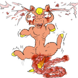 ambiguous_feral ambiguous_gender anal_prolapse anus blonde_hair blood blood_from_ear blood_from_eye blood_from_mouth blood_in_mouth blood_splatter bodily_fluids body_horror death emaciated feral fur gore grotesque grotesque_death guts hair hooves intestines lying on_back orange_body orange_eyes orange_fur organs orgasm prolapse shaking splatter tail teeth trembling yellow_hooves yellow_tail young young_ambiguous young_feral yellowcottoncandy030 fluffy_pony fluffy_pony_(species) mammal 1:1 2025 digital_media_(artwork) hi_res
