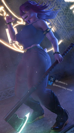 abs anthro athletic athletic_anthro athletic_female belt big_breasts bodily_fluids boots breasts clothed clothing female footwear hair medium_hair muscular muscular_anthro muscular_female purple_body purple_hair shirt shoes smile solo sweat tail tank_top thick_thighs topwear yellow_eyes samtrix samzan_(modeler) deltarune undertale_(series) susie_(deltarune) reptile scalie 3d_(artwork) 9:16 absurd_res digital_media_(artwork) hi_res