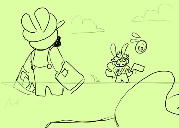 4_fingers anthro backwards_hat black_facial_hair black_mustache clothing cloud covering covering_mouth crossed_arms crown facial_hair fingers floppy_ears gauntlets_(weapon) green_body green_clothing green_eyes green_hair green_hat green_headwear green_overalls green_shirt green_sky green_topwear group hair half-closed_eyes hat head_shake headgear headwear hill holding_rock larger_anthro larger_male long_ears long_hair looking_at_another lop_ears lying lying_on_ground machine male mitten_hands mustache narrowed_eyes no_pupils noseless on_ground on_side open_mouth open_smile outside overalls raised_hand rock screen screen_face shaking_head shirt short_legs size_difference sky smile spread_arms standing surprised topwear trio walking letsmoo427 danny_wells_(va) lou_albano_(va) dic_entertainment family_guy_death_pose mario_bros mario_plus_rabbids_kingdom_battle nintendo raving_rabbids rayman_(series) super_mario_bros_super_show ubisoft beep-0 rabbid_luigi rabbid_mario rabbid_peach lagomorph mammal rabbid robot 2025 animated crossover digital_media_(artwork) english_audio english_description meme short_playtime sound webm