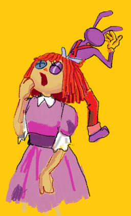 accessory alternative_fashion anthro black_eyes blue_clothing blue_dress bow_ribbon button_(fastener) clothing doll dress duo eyelashes eyes_closed female fur gloves hair hair_accessory hair_bow hair_ribbon handwear j-fashion lolita_(fashion) long_ears male open_mouth purple_body purple_ears purple_fur rag_doll_(toy) red_hair red_nose ribbons short_hair simple_background sweet_lolita tan_body teeth yawn yellow_background yellow_clothing yellow_gloves yellow_handwear yellow_sclera yellow_teeth light-koe-pinsky glitch_productions the_amazing_digital_circus jax_(tadc) ragatha_(tadc) animate_inanimate lagomorph leporid living_doll living_toy mammal rabbit