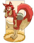 4_toes anthro barefoot bottomwear breasts clothing feet female fur hair inner_ear_fluff leaning leaning_forward long_tail looking_at_viewer red_body red_eyes red_fur red_hair shorts simple_background smile solo standing tail toes tuft ceehaz regys_(carp) canid canine fox mammal 2021 absurd_res digital_media_(artwork) hi_res