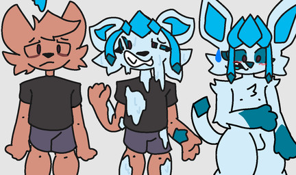 anthro blue_body brown_body brown_fur brown_hair bulge fur goo_transformation hair male solo tail transformation transformation_sequence moxxiecd nintendo pokemon eeveelution generation_4_pokemon glaceon pokemon_(species)