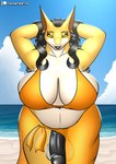 anthro balls beach big_breasts bikini black_penis breasts clothing genitals gynomorph huge_breasts intersex lips pareo penis sea solo swimwear thick_bottom_lip two-piece_swimsuit vein veiny_penis water palmarianfire mommy_palmarian_(shark_form) fish marine shark hi_res