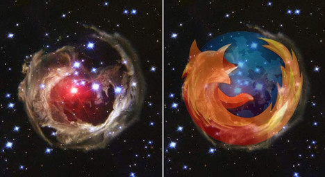 ambiguous_gender black_nose comparison earth fire fur nebula orange_body orange_fur planet real solo space star tail white_body white_fur unknown_artist firefox mozilla canid canine fox mammal red_fox true_fox