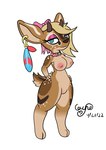 accessory anthro blonde_hair bow_ribbon brown_body brown_fur collar ear_piercing feather_ear_ring female fur genitals hair hair_accessory hair_bow hair_ribbon hooves nipple_piercing nipples piercing pussy ribbons short_stack solo ceryne_(artist) pint_(ceryne) antelope bovid deer dik-dik mammal true_antelope hi_res