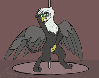 dancing female feral hand_on_crotch nipples pole pole_dancing solo teats sombird mythology stern_(fallout_equestria) avian gryphon mythological_avian mythological_creature animated hi_res