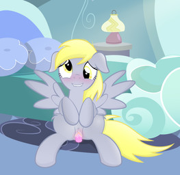 amber_eyes bed blonde_hair blush bodily_fluids dildo feathered_wings feathers female feral fur furniture genital_fluids genitals grey_body grey_feathers grey_fur hair inside lamp looking_at_viewer masturbation penetration pillow sex_toy solo spread_wings toying_self vaginal vaginal_fluids vaginal_masturbation vulva wings rainbownspeedash friendship_is_magic hasbro my_little_pony mythology derpy_hooves_(mlp) equid equine mammal mythological_creature mythological_equine pegasus 2015 absurd_res hi_res