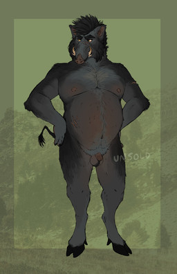 abdominal_scar anthro ball_tuft balls big_yet_small body_hair chest_hair cloven_hooves facial_hair facial_scar flaccid genitals hands_on_hips hooves humanoid_genitalia humanoid_penis larger_but_small male male_anthro micropenis nipples nude nude_anthro nude_male overweight overweight_anthro overweight_male penis pubes scar small_penis solo standing tail tuft tusks chubchow labradorszn mammal suid suine sus_(pig) wild_boar 2023 absurd_res artist_collaboration hi_res model_sheet