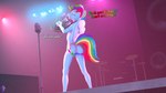 16:9 3d_(artwork) 4k absurd_res anthro anthrofied anus blue_body blue_fur butt clothing dialogue digital_media_(artwork) electric_guitar english_text equid equine eyes_closed friendship_is_magic fur guitar hasbro head_tuft hi_res jockstrap male mammal multicolored_tail musical_instrument my_little_pony mythological_creature mythological_equine mythology pegasus plucked_string_instrument puffy_anus rainbow_dash_(mlp) rainbow_tail speaker stage standing string_instrument tail text tuft underwear unie widescreen wings
