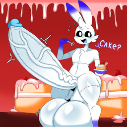 anthro balls big_balls big_penis cake dessert food fur genitals huge_balls huge_penis humanoid_genitalia humanoid_penis male penis solo text vein veiny_penis white_body white_eyes white_fur lokbunny17 lok_bunny lagomorph leporid mammal rabbit 1:1 english_text hi_res