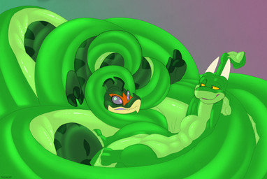 big_tail coiling coiling_another coiling_around_body duo featureless_crotch feral green_body horn huge_tail hyper hyper_tail long_tail male male/male nude simple_background size_difference tail yellow_eyes tacokurt mythology dracour king_sneky dragon mythological_creature mythological_scalie reptile scalie digital_media_(artwork) hi_res