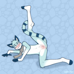 anthro anus bedroom_eyes blue_body blue_eyes blue_fur blush butt female fur genitals heart_symbol looking_at_viewer multicolored_body multicolored_fur narrowed_eyes nude presenting presenting_vulva raised_leg scarf seductive simple_background smile smirk solo tail vulva solarlewds felinia rainy_(felinia) felid feline mammal 1:1 digital_media_(artwork) hi_res