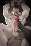 abs accessory anthro areola balls big_muscles big_penis black_body black_fur bodily_fluids bound clenched_teeth cock_ring cum duo fur genital_fluids genitals glans handjob humanoid_genitalia humanoid_penis imminent_cumshot imminent_orgasm jewelry male male/male muscular muscular_anthro muscular_male nipples penile penis penis_accessory penis_jewelry restrained sex teeth vein veiny_penis white_body wrist_grab wantanen canid canine canis mammal wolf hi_res