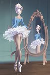 anthro ballerina ballerina_shoes ballet big_breasts blonde_hair blue_clothing blue_eyes bottomwear breasts clothing dancewear female hair hair_bun mirror reflection skirt solo tutu holivi jasmin_(a1rheart) felid lion mammal pantherine 2025 hi_res
