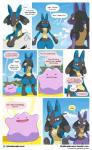 alternate_color ambiguous_gender anthro bodily_fluids canid canine comic crying dad_jokes dialogue ditto_(pokemon) english_text father_(lore) father_and_child_(lore) father_and_son_(lore) generation_1_pokemon generation_4_pokemon goo_creature hi_res humor lucario mammal nintendo parent_(lore) parent_and_child_(lore) parent_and_son_(lore) pokemon pokemon_(species) pun punching_bag red_eyes sandbag_(super_smash_bros.) son_(lore) super_smash_bros. tears text url yayster