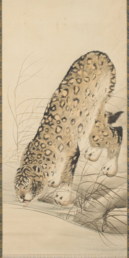 ambiguous_feral ambiguous_gender ass_up creek detailed_background digitigrade drinking feral fur grass markings paws plant quadruped solo spots spotted_body spotted_fur standing tail three-quarter_view tongue tongue_out whiskers nagasawa_rosetsu public_domain felid leopard mammal pantherine 18th_century absurd_res ancient_art hi_res painting_(artwork) traditional_media_(artwork) traditional_painting_(artwork)