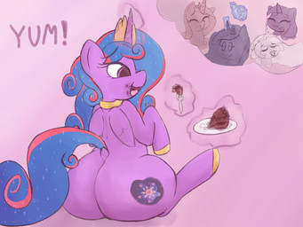 ambiguous_gender big_butt butt cake cutlery dessert eating female feral food fork gesture group hand_gesture hooves horn kitchen_utensils levitation magic magic_user sitting solo_focus thumbs_up tools unguligrade wings drabbella friendship_is_magic hasbro my_little_pony mythology fan_character princess_cadance_(mlp) princess_celestia_(mlp) princess_luna_(mlp) twilight_sparkle_(mlp) equid equine horse mammal mythological_creature mythological_equine pony winged_unicorn 4:3 digital_media_(artwork) hi_res