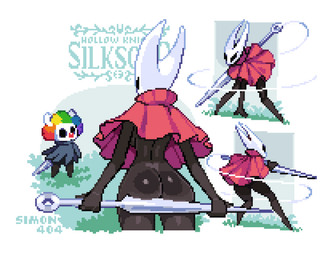 2_horns ambiguous_gender biped black_eyes butt cloak clothing clown_nose duo female fingers grass holding_melee_weapon holding_object holding_weapon horn looking_at_another melee_weapon nail_(weapon) plant pose red_clothing standing text thread weapon simon404 hollow_knight:_silksong hollow_knight_(franchise) team_cherry hornet_(hollow_knight) arthropod 2025 digital_media_(artwork) english_text pixel_(artwork) half_sister_(lore) sibling_(lore) sister_(lore)