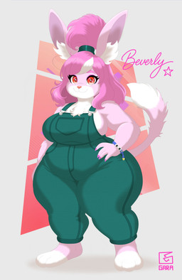 anthro big_breasts breasts clothing colored_nails female green_clothing hair multicolored_body nails overweight overweight_anthro overweight_female pink_body pink_hair pink_nails red_eyes side_boob solo thick_thighs white_paws wide_hips garavakarian lagomorph leporid mammal rabbit absurd_res hi_res
