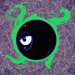 abstract_background black_body black_pupil blinking ethereal_tentacles eyeball green_tentacles not_furry purple_background simple_background solo sphere tentacles white_sclera trevor-fox pngtuber eldritch_being eye_creature sphere_creature 1:1 2d_animation animated