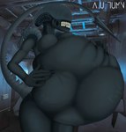 a.u.tumn alien alien_(franchise) anthro belly big_belly big_breasts blue_body breasts eyeless female female_pred grey_body hi_res nude science_fiction solo tail teeth vore xenomorph