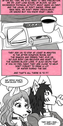 anthro beverage bodily_fluids candy chair chocolate clothed clothing coffee coffee_cup container cup dessert dialogue duo female food furniture holding_food holding_object hospital inside juice juice_box male nervous nervous_sweat on_chair partners sandwich_(food) sitting sitting_on_chair speech_bubble sweat talking_to_another talking_to_partner text wings arc_rose natascha_(arcrose) zephyr_(arcrose) avian bird canid canine canis domestic_cat domestic_dog felid feline felis husky hybrid mammal nordic_sled_dog spitz comic english_text hi_res