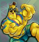 abstract_background banana barazoku biceps big_biceps big_muscles bulge clothed clothing deltoids emanata eyewear eyewear_on_head flexing flexing_bicep food fruit goggles goggles_on_head green_background huge_muscles male muscular muscular_humanoid muscular_male narrowed_eyes navel not_furry open_mouth open_smile pecs plant simple_background sitting smile solo thick_arms thick_thighs topless topless_humanoid topless_male triceps underwear underwear_only its_coldpizza epic_games fortnite peely elemental_creature elemental_humanoid flora_fauna food_creature food_humanoid fruit_humanoid humanoid living_banana living_fruit plant_humanoid 2024 absurd_res hi_res signature