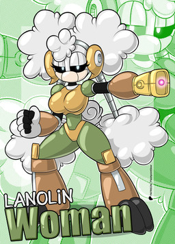 arm_cannon big_breasts black_sclera blue_eyes breasts eyelashes female fist fluffy fluffy_hair hair looking_at_viewer machine mouthless name_drop narrowed_eyes pose pseudo_clothing white_body flashpointgear capcom idw_publishing mega_man_(series) sega sonic_the_hedgehog_(comics) sonic_the_hedgehog_(idw) sonic_the_hedgehog_(series) lanolin_the_sheep_(sonic) bovid caprine mammal robot robot_master sheep absurd_res hi_res