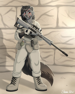 ambiguous_gender anthro belt boots bottomwear clothed clothing explosives footwear fully_clothed grenade gun holding_gun holding_object holding_ranged_weapon holding_weapon pants ranged_weapon shoes solo standing weapon shimmi_(artist) species_request 2020 character_request hi_res