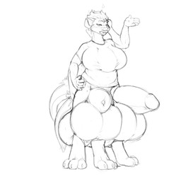 2_sheaths 3_breasts 3_legs animal_genitalia anthro balls big_balls big_penis breasts clothing digitigrade genitals gynomorph huge_balls huge_penis humanoid_genitalia humanoid_penis hyper hyper_balls hyper_genitalia hyper_penis intersex multi_arm multi_balls multi_breast multi_eye multi_genitalia multi_leg multi_limb multi_mouth multi_penis multi_sheath multi_tail penis sheath shirt simple_background solo tail thick_sheath topwear edelwood felthry mammal 1:1 absurd_res hi_res monochrome