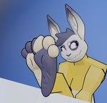 3_toes anthro barefoot clothed clothing feet foot_focus male sitting soles solo toes i2lsx dante_(itsdante) lagomorph leporid mammal rabbit 3d_(artwork) digital_media_(artwork) hi_res