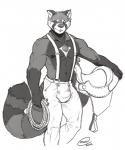 abs anthro biceps biped bulge clothed clothing jewelry male muscular muscular_anthro muscular_male necklace nipples pecs simple_background solo standing topless white_background mariart winterrock_(partran) partran_(red_panda) ailurid mammal red_panda 2013 5:6 greyscale monochrome