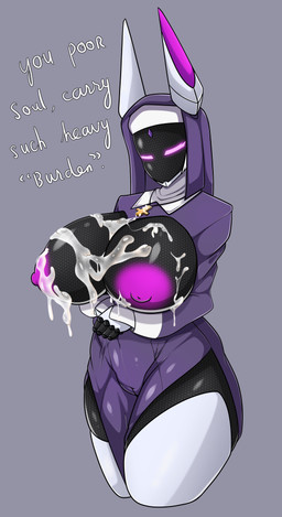 areola big_breasts bodily_fluids breasts camel_toe clothed clothing cross cross_necklace cum cum_on_breasts doll_joints dress female fingers genital_fluids genital_outline genitals gloves gown handwear huge_breasts jewelry machine necklace nipples nun simple_background solo text thick_thighs tight_clothing vulva_outline wide_hips zzvinniezz venus_(zzvinniezz) animal_humanoid anubian_jackal canid canine canis humanoid jackal mammal robot 2020 absurd_res digital_media_(artwork) english_text hi_res