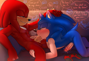 5_fingers anthro anthro_on_anthro anthro_penetrated anthro_penetrating anthro_penetrating_anthro balls big_penis black_nose blue_body blue_fur blush blush_lines bodily_fluids breath colored_nails controller countershade_fur countershading dialogue dripping duo ear_blush erection eye_contact eyes_mostly_closed fellatio fingernails fingers foreskin fur furniture game_controller genital_fluids genitals glans glistening glistening_eyes glistening_nose green_eyes grin half-closed_eyes hand_spike head_grab heart_symbol holding_penis humanoid_genitalia humanoid_hands humanoid_penis inside interspecies leg_grab looking_at_another looking_down looking_pleasured lying lying_on_sofa male male/male male_penetrated male_penetrating male_penetrating_male moan nails narrowed_eyes nipples nude on_front on_sofa onomatopoeia oral partially_retracted_foreskin penetration penile penile_penetration penis pink_glans pink_nipples precum precum_drip pupils purple_eyes raised_tail red_balls red_body red_fingernails red_fur red_nails sex sitting smile smirk smirking_at_partner sofa sound_effects speech_bubble spikes spikes_(anatomy) sweat sweatdrop tail tan_body tan_countershading tan_fingernails tan_fur tan_inner_ear tan_nails tan_penis text thigh_grab throbbing throbbing_penis tongue tongue_out white_body white_fur krazyelf sega sonic_the_hedgehog_(series) knuckles_the_echidna sonic_the_hedgehog echidna eulipotyphlan hedgehog mammal monotreme 2021 english_text hi_res signature