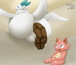 anthro anus balls bathtub big_butt blue_ears blue_eyes butt duo excessive_feces feces feces_in_ass fur genitals hair holding_penis huge_butt hyper hyper_feces inside looking_at_another male male/male penis pink_body pooping pooping_in_bathtub sitting surprised tail white_body white_fur wings drain_scat mythology palworld pocketpair cattiva dragon furred_dragon furred_scalie mammal mythological_creature mythological_scalie pal_(species) quivern scalie 2025 absurd_res hi_res
