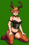 antlers blonde_hair braided_hair brown_body brown_fur clothing corset female freckles fur hair hands_on_legs hands_on_thighs horn humanoid_pointy_ears kneeling lingerie navel panties pointy_ears pose simple_background smile solo tail topwear underwear seedy_stitches_(artist) blossom_(battlerite) faun humanoid satyr digital_media_(artwork) hi_res pinup pixel_(artwork)