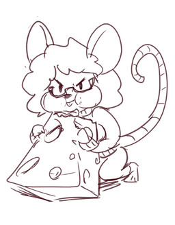 anthro buckteeth cheek_bulge cheese chibi clothing dairy_products eating eyewear female food glasses hair simple_background solo sweater teeth topwear white_background general-irrelevant mice_tea margaret_de_campos house_mouse mammal mouse murid murine rodent black_and_white digital_media_(artwork) monochrome sketch