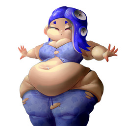 belly big_belly blue_clothing blue_hair breasts clothing female hair overweight solo thick_thighs white_clothing malachi21148 nintendo splatoon shiver_(splatoon) aquatic cephalopod humanoid mollusk octarian octoling 2024 absurd_res hi_res