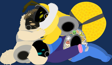 anal antennae_(anatomy) anthro arthropod_abdomen bottomless bound clothed clothing cuff_(restraint) duo egg fellatio female hoodie hoodie_only machine male male/female oral oviposition penile restraints sex sitting sitting_on_another size_difference spitroast sticker stickers_on_body topwear topwear_only tf2_demo_2004 arthropod bee hybrid hymenopteran insect lepidopteran moth protogen alpha_channel hi_res