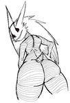 anthro big_butt black_sclera butt cheek_tuft facial_tuft female hand_on_hip huge_butt looking_at_viewer looking_back looking_back_at_viewer rear_view red_eyes simple_background smile solo striped_body stripes thick_thighs tuft white_background wide_hips nanodude78 kon_(scared_bum) ghost sleep_paralysis_demon spirit