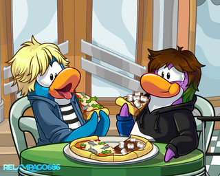 anthro black_clothing black_hoodie black_shirt black_topwear blonde_hair blue_body blue_clothing blue_jacket blue_skin blue_topwear brown_hair clothed clothing duo eating eating_food female food furniture green_hair hair hoodie inside jacket male multicolored_clothing multicolored_hair multicolored_shirt multicolored_topwear open_clothing open_jacket open_mouth open_topwear pattern_clothing pattern_shirt pattern_topwear pizza pizza_slice purple_body purple_skin shirt sitting striped_clothing striped_shirt striped_topwear stripes table text tongue tongue_out topwear two_tone_clothing two_tone_hair two_tone_shirt two_tone_topwear white_clothing white_shirt white_topwear relampago686 club_penguin avian bird penguin absurd_res artist_name hi_res