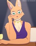 anthro blush breasts clothed clothing eyebrow_piercing facial_piercing female green_eyes looking_at_viewer piercing romantic simple_background smile solo text travis_mayer dreamworks the_bad_guys diane_foxington canid canine fox mammal red_fox true_fox absurd_res digital_media_(artwork) hi_res url