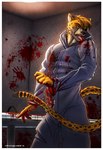 anthro blood blood_on_clothing blood_on_face blood_on_hand blood_on_wall bloody_hand_print bodily_fluids clothing eye_patch eyewear gore licking_blood male solo yellow_eyes corvuspointer cheetah felid feline mammal 2013