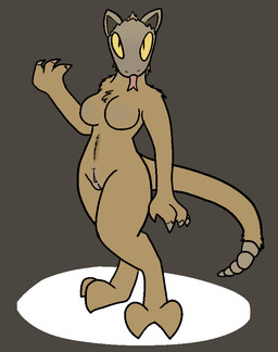 2_toes 4_fingers animal_genitalia anthro belly_tuft biped breasts brown_body brown_fur chest_tuft digitigrade featureless_breasts feet fingers forked_tongue fur genital_slit genitals grey_background grey_body grey_fur head_tuft herm intersex looking_at_viewer no_sclera nude rattle_(anatomy) simple_background solo standing toes tongue tongue_out tuft vulva yellow_eyes trout_(artist) fallout microsoft canid canine canis coyote hybrid mammal night_stalker_(fallout) pit_viper rattlesnake reptile scalie snake viper 2016 aliasing digital_media_(artwork)