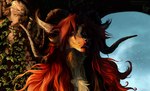 2_horns anthro brown_body brown_fur frown fur hair horn long_hair looking_at_viewer male open_mouth orange_body orange_fur red_hair solo whiskers white_body white_fur daemon_amadare canid canine canis demon domestic_dog hybrid mammal absurd_res hi_res