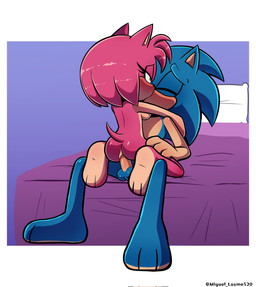 anthro anus balls bed blue_body blush breasts butt duo erection eyes_closed feet female female_penetrated fingers from_front_position fur furniture genitals hair half-closed_eyes kissing male male/female male_penetrating male_penetrating_female narrowed_eyes nude on_bed penetration penile penile_penetration penis penis_in_vagina pillow pink_body plantigrade sex simple_background soles tail toes vaginal vaginal_penetration vulva miguel_layme sega sonic_the_hedgehog_(series) amy_rose sonic_the_hedgehog eulipotyphlan hedgehog mammal digital_media_(artwork) hi_res