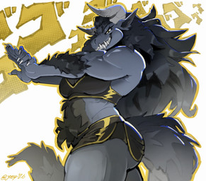5_fingers anthro arm_hair black_hair body_hair bottomwear bra claws clothing eyelashes female finger_claws fingers grey_body hair happy_trail horn hotpants long_hair looking_at_viewer midriff muscular muscular_anthro muscular_female pubes sharp_teeth shorts side_view simple_background smile smiling_at_viewer solo sports_bra sportswear standing stretching tail teeth toothy_grin underwear white_background joeyillustrated menacing_(meme) mythology dragon mythological_creature mythological_scalie scalie 2026 hi_res meme signature